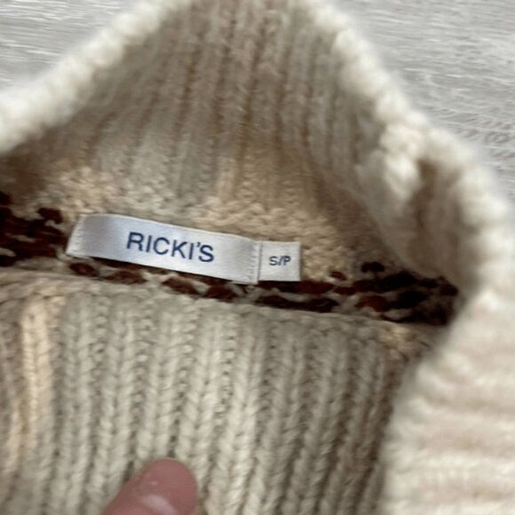 Ricki's Womens Knitted Sweater Boho Print Ribbed Mock Neck Red Size Small - Picture 6 of 6